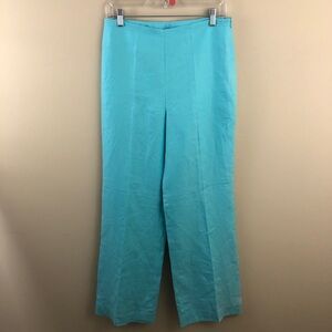 Talbots Pants Womens 6 Aqua Blue 100% Linen Hollywood Wide Leg
